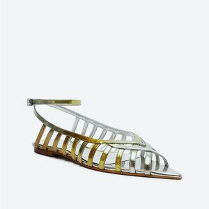 SCHUTZ Irish Specchio Metallic Multi-Strap Flat Sandal in Silver and Gold
